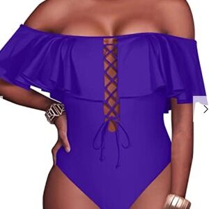 Tempt Me Elegant Purple tie down Off-Shoulder One Piece Swimsuit size XL new!